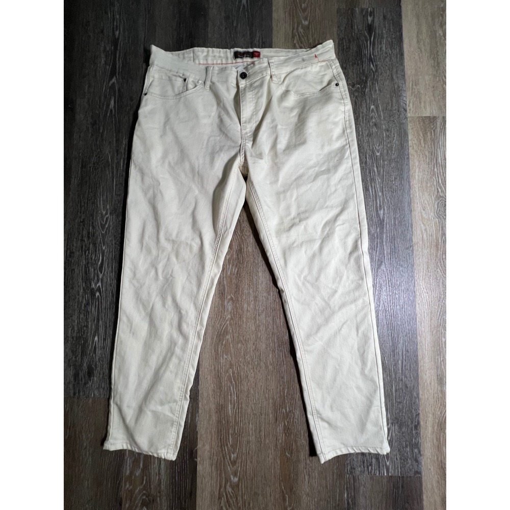 Weatherproof Vintage Pants Mens 38x30 Cream Skinny Fit Stretch Five Pocket 2564